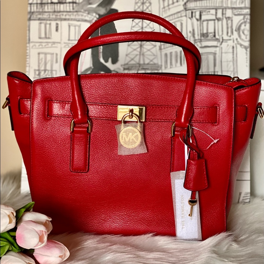🌺Michael Kors STUDIO HAMILTON LG EW Bright Red🌺